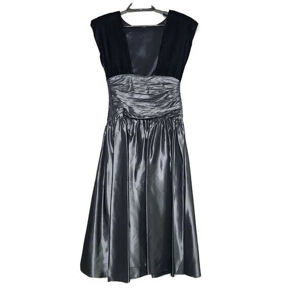 Patty O'Neil Vintage Party Dress 5 6 Black Gray Velvet Prom Formal Ruched Waist - Picture 2 of 8